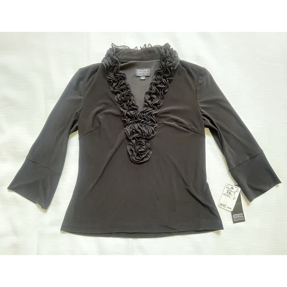 Adrianna Papell Evening Essentials Ruffle Neckline Blouse In Black Sz S New